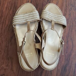 Stuart Weitzman Gold Chic Feminine Cottagecore Fairy Platform Sandals Size 8